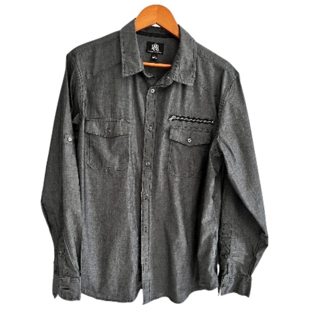 Rock & Republic Shirt Mens XL Dark Grey Denim Button Down Cotton